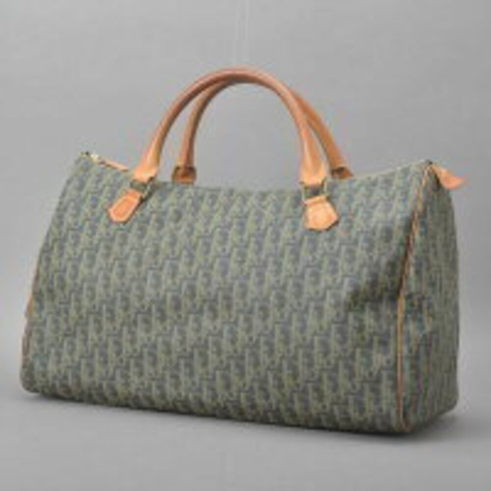 Christian Dior Trotter Boston Bag Leather Gray Blue All Over Travel ag